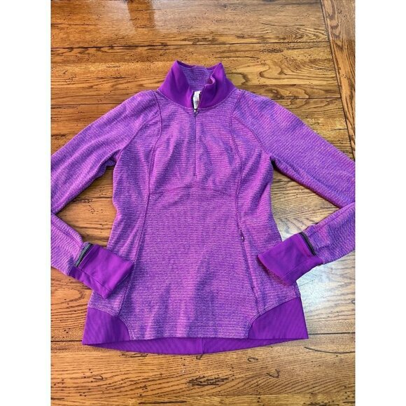 LULULEMON  RUNDERFUL HALF ZIP PULLOVER SZ 6 TENDER VIOLET MINI CHECK PIQUE Z13 - Picture 1 of 8